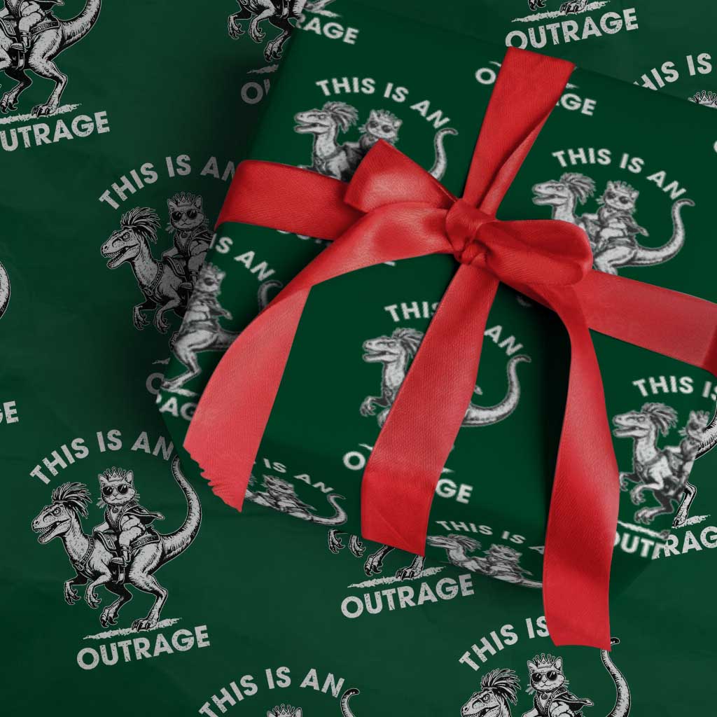 Dungeon Cat This Is An Outrage Wrapping Paper Roll Funny Princess Cat Riding Dinosaur TS11 Green Print Your Wear