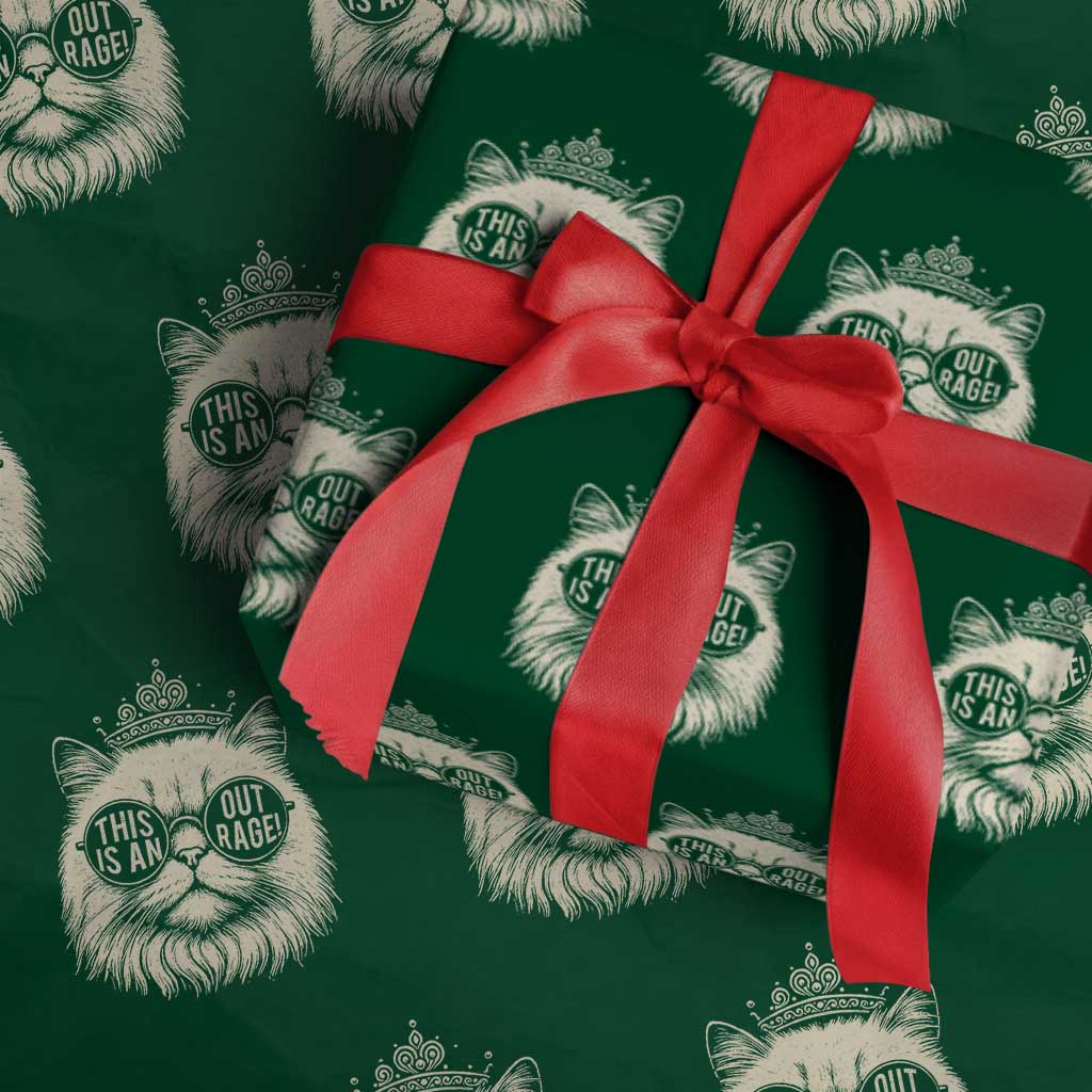 Dungeon Cat This Is An Outrage Wrapping Paper Roll Funny Princess Kitten TS11 Green Print Your Wear