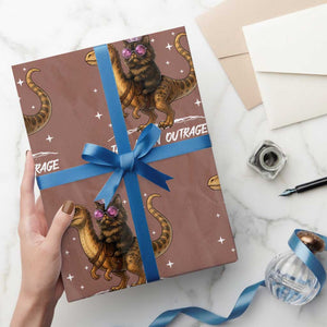 Dungeon Cat This Is An Outrage Wrapping Paper Roll Funny Princess Kitten Dinosaur TS11 Mocha Print Your Wear