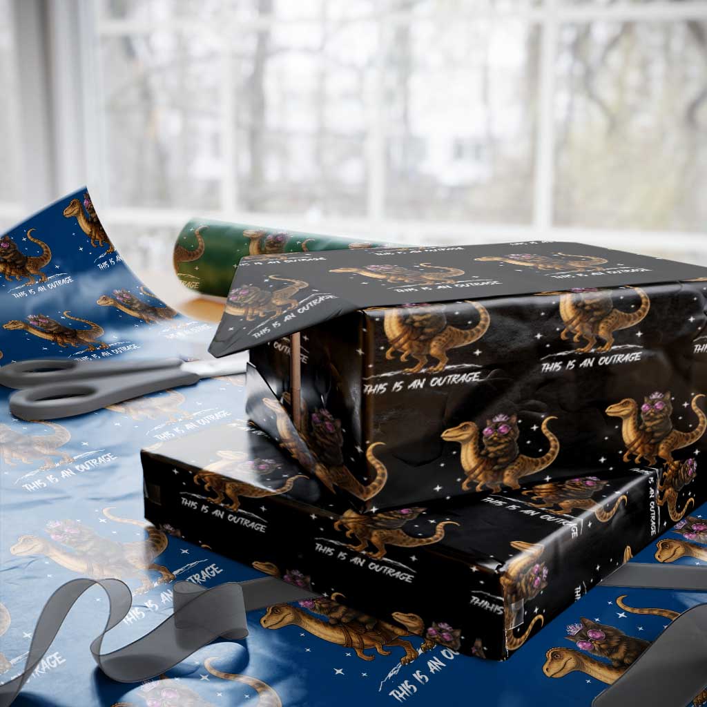 Dungeon Cat This Is An Outrage Wrapping Paper Roll Funny Princess Kitten Dinosaur TS11 Black Print Your Wear