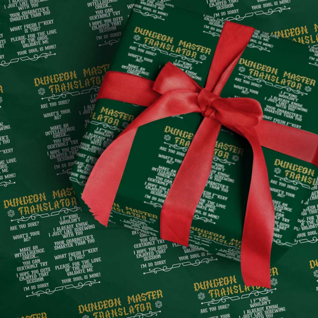 Dungeon Master Translator RPG Humor Wrapping Paper Roll Sarcastic Tabletop Roleplay Game Masters and Players TS02 Green Print Your Wear