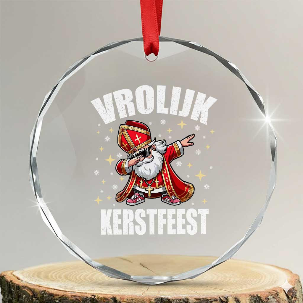 Dutch Christmas Crystal Glass Ornament Vrolijk Kerstfeest Dabiing Sinterklaas Santa TS11 Transparent Glass 3'' Circle Print Your Wear