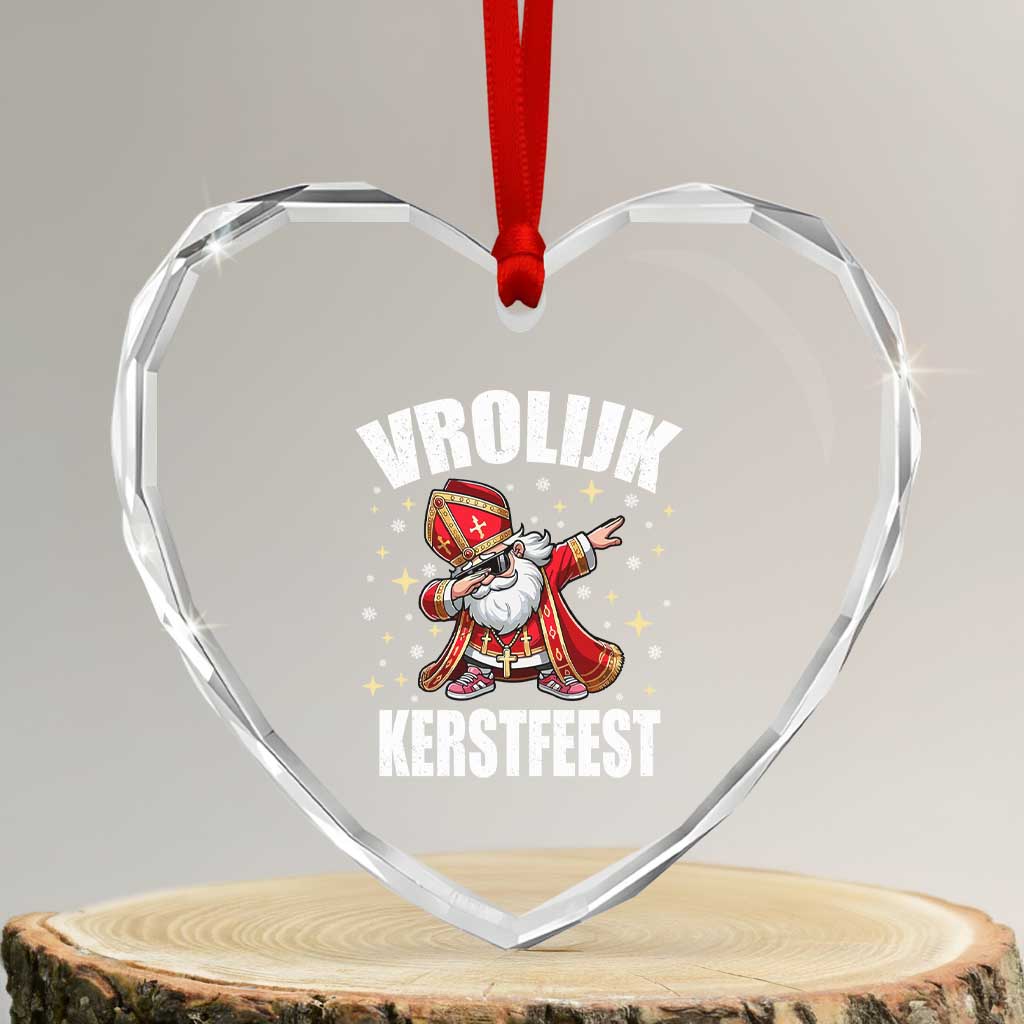 Dutch Christmas Heart Crystal Glass Ornament Vrolijk Kerstfeest Dabiing Sinterklaas Santa TS11 Transparent Glass 3'' Heart Print Your Wear