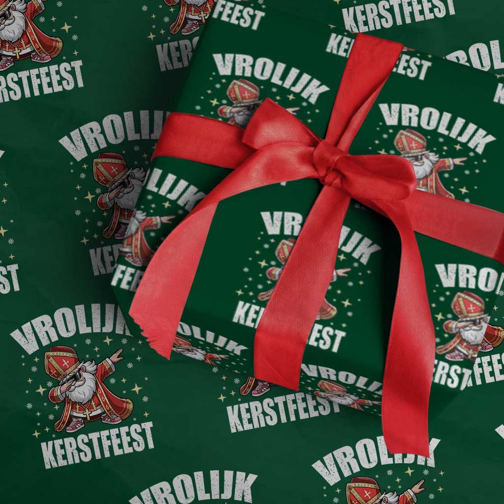 Dutch Christmas Wrapping Paper Roll Vrolijk Kerstfeest Dabiing Sinterklaas Santa TS11 Green Print Your Wear