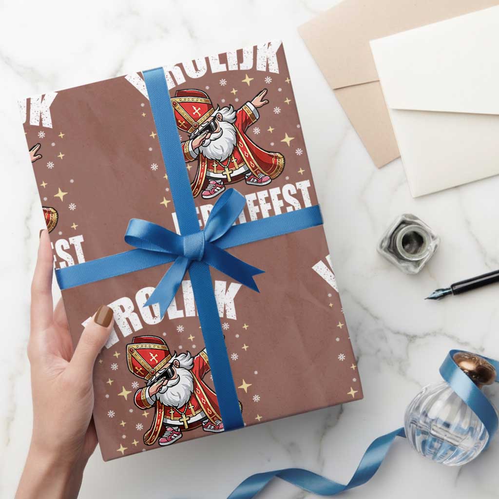 Dutch Christmas Wrapping Paper Roll Vrolijk Kerstfeest Dabiing Sinterklaas Santa TS11 Mocha Print Your Wear