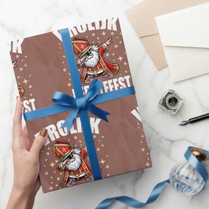 Dutch Christmas Wrapping Paper Roll Vrolijk Kerstfeest Dabiing Sinterklaas Santa TS11 Mocha Print Your Wear