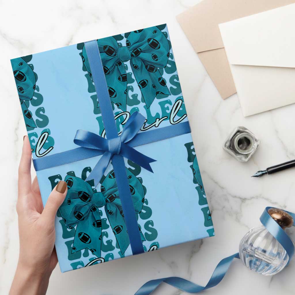 Eagle Girls Wrapping Paper Roll Midnight Green Coquette Bow Retro Vintage TS02 Light Blue Print Your Wear