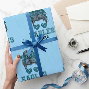 Eagles Girl Wrapping Paper Roll Messy Bun Funny Sports Fan Team TS02 Light Blue Print Your Wear