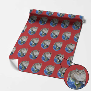 Earth Cat Silly Cat Meme Wrapping Paper Roll TS10 Red Print Your Wear