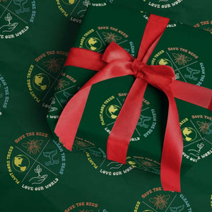 Earth Day Awareness Wrapping Paper Roll Save The Bees Plant More Trees Clean The Seas Titties TS14 Green Print Your Wear
