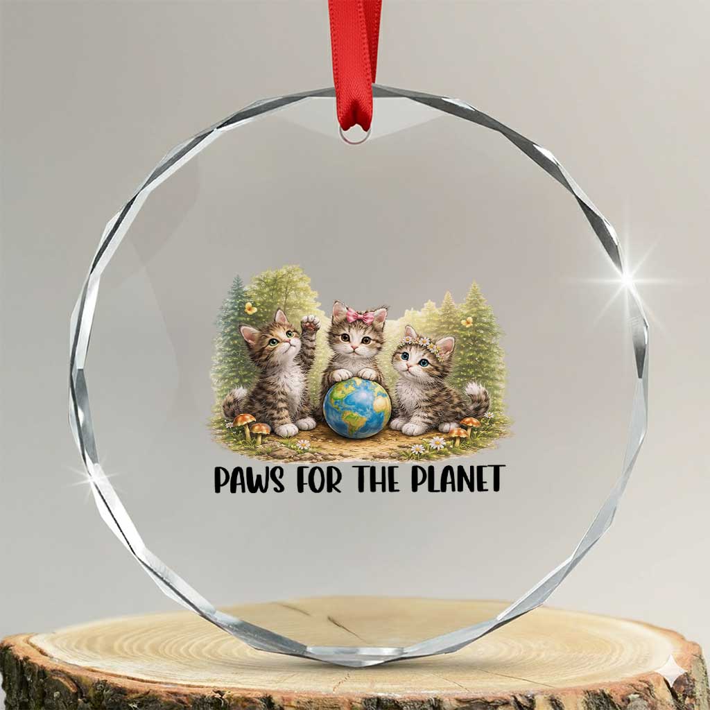 Earth Day Cat Lover Crystal Glass Ornament Paws For The Planet TS12 Transparent Glass 3'' Circle Print Your Wear