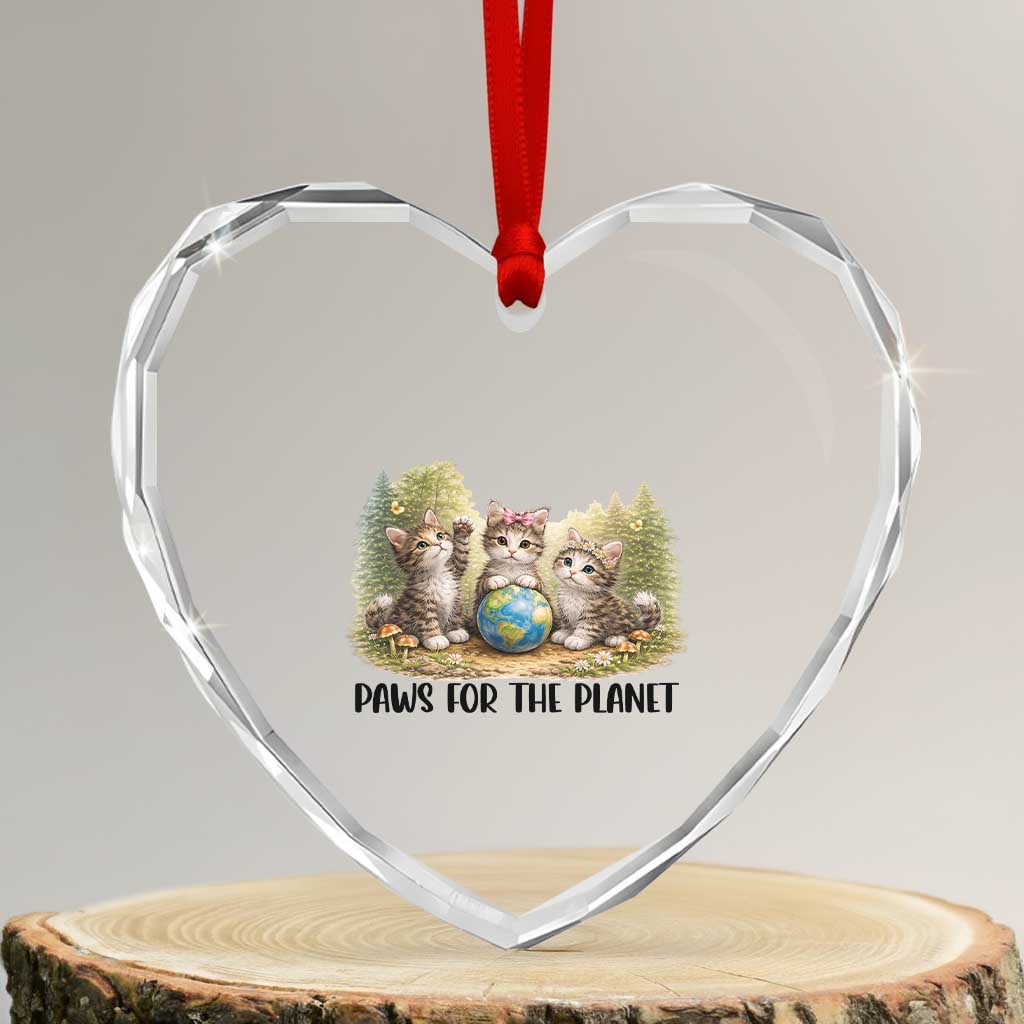 Earth Day Cat Lover Heart Crystal Glass Ornament Paws For The Planet TS12 Transparent Glass 3'' Heart Print Your Wear