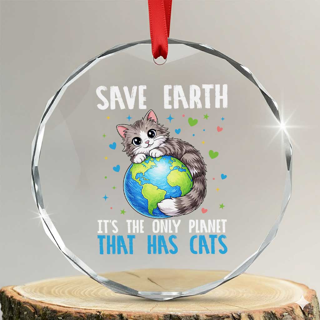 Earth Day Crystal Glass Ornament Save Earth Its The Only Planet With Cats TS12 Transparent Glass 3'' Circle Print Your Wear