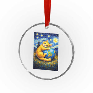 Earth Day Crystal Glass Ornament Starry Night Cat Hugging Earth TS12 Print Your Wear