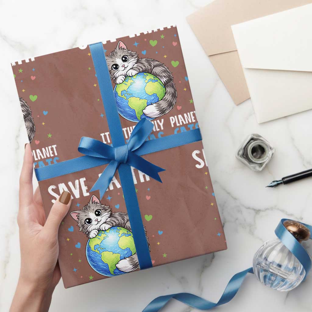 Earth Day Wrapping Paper Roll Save Earth Its The Only Planet With Cats TS12 Mocha Print Your Wear