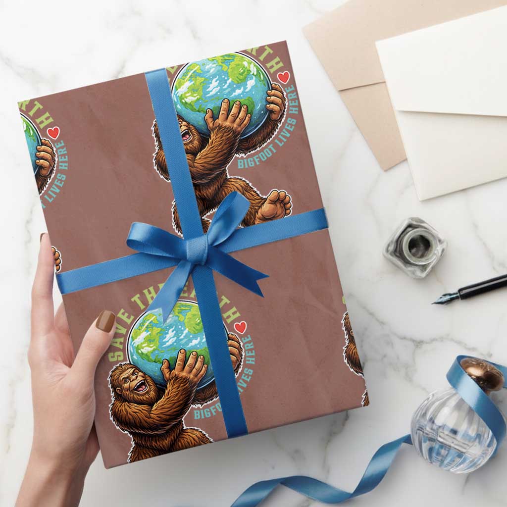 Earth Day Wrapping Paper Roll Save The Earth Bigfoot Lives Here TS12 Mocha Print Your Wear