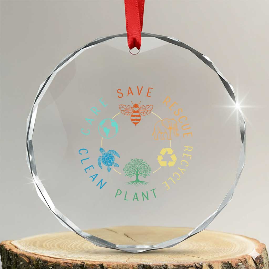 Earth Day Environment Crystal Glass Ornament Save Bees Rescue Animals Recycle Plastic TS10 Transparent Glass 3'' Circle Print Your Wear