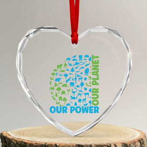 Earth Day Environmental Activism Heart Crystal Glass Ornament Our Power Our Planet TS12 Transparent Glass 3'' Heart Print Your Wear