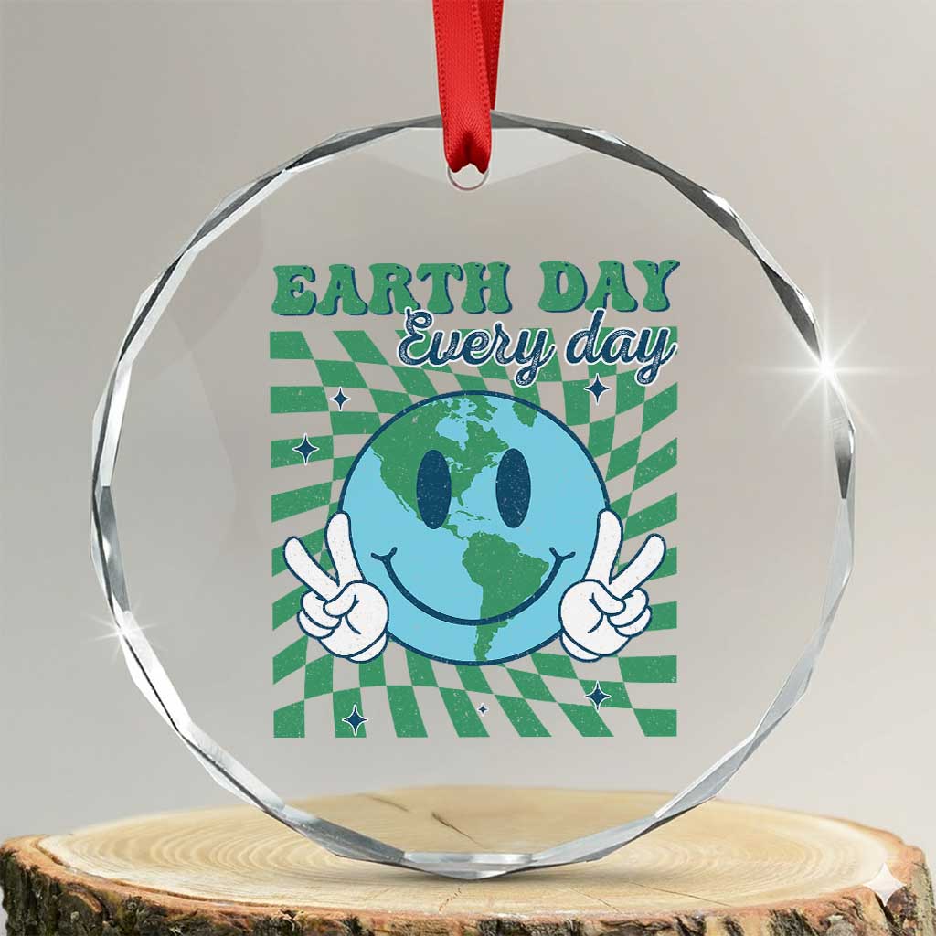 Earth Day Everyday Crystal Glass Ornament Smile Face Hippie Planet Anniversary TS02 Transparent Glass 3'' Circle Print Your Wear