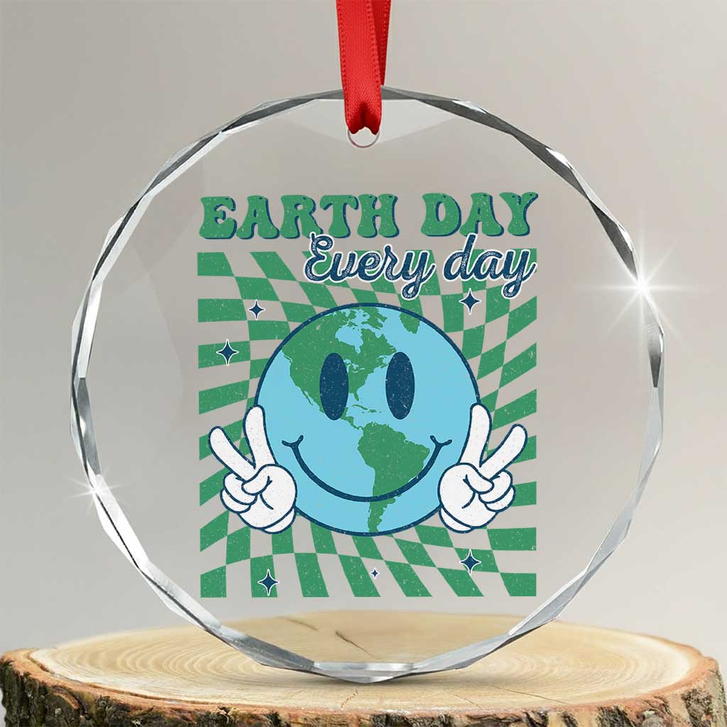 Earth Day Everyday Crystal Glass Ornament Smile Face Hippie Planet Anniversary TS02 Transparent Glass 3'' Circle Print Your Wear