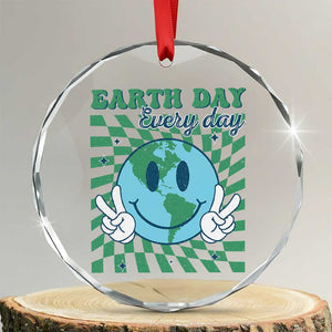 Earth Day Everyday Crystal Glass Ornament Smile Face Hippie Planet Anniversary TS02 Transparent Glass 3'' Circle Print Your Wear