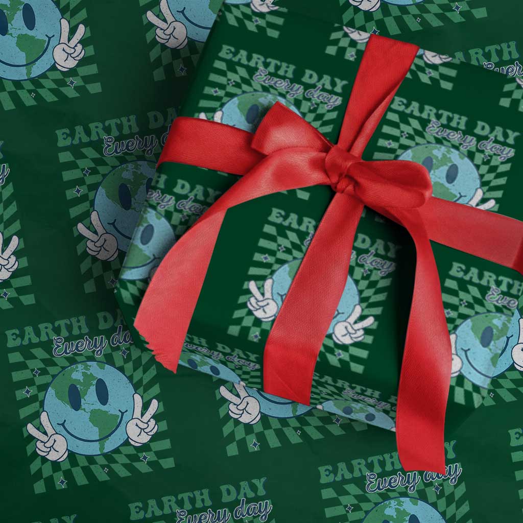 Earth Day Everyday Wrapping Paper Roll Smile Face Hippie Planet Anniversary TS02 Green Print Your Wear