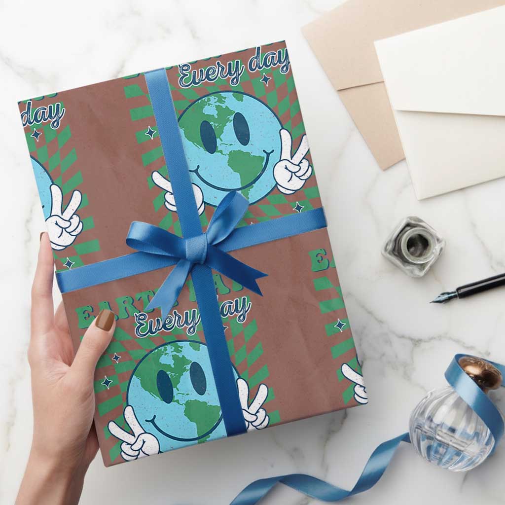 Earth Day Everyday Wrapping Paper Roll Smile Face Hippie Planet Anniversary TS02 Mocha Print Your Wear