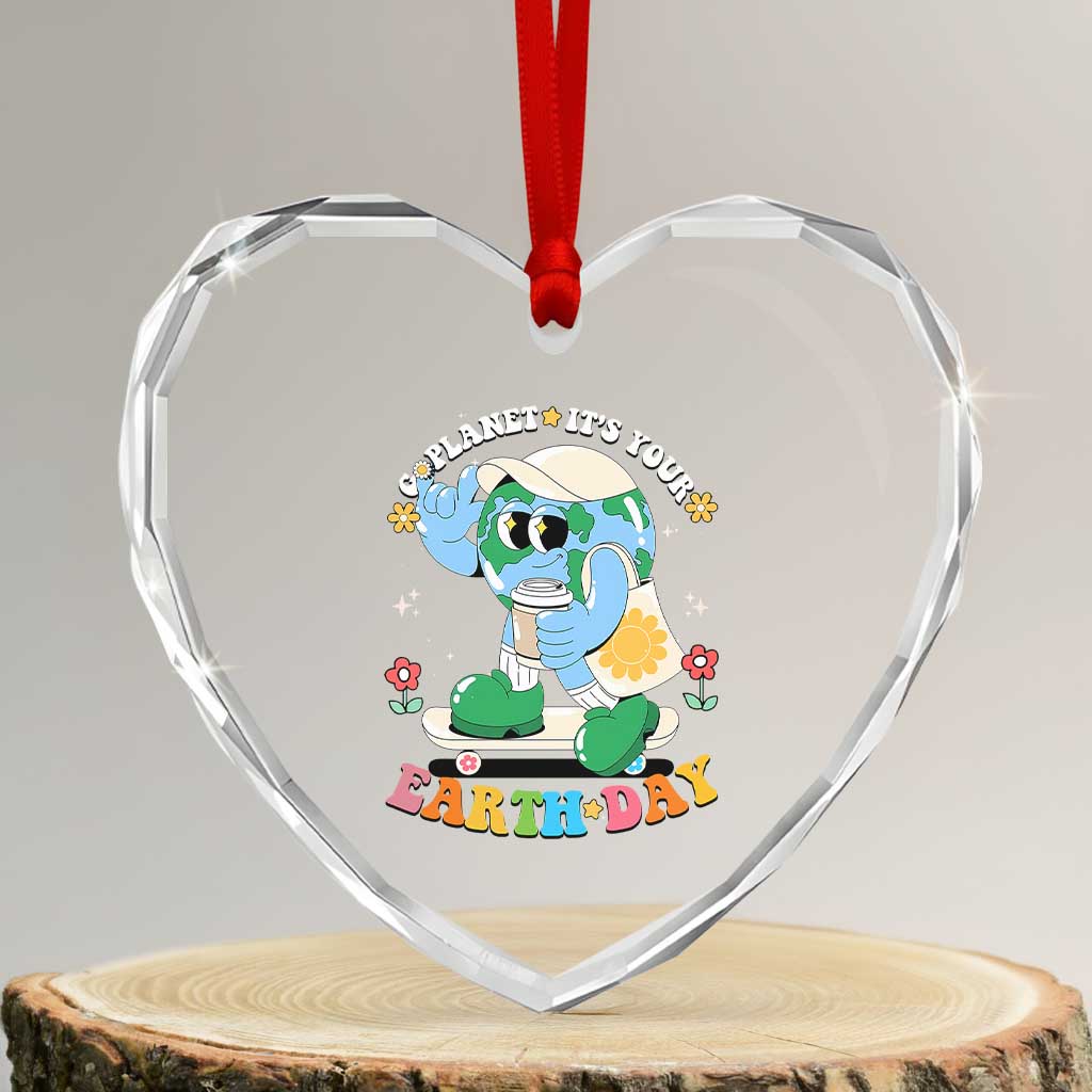Earth Day Heart Crystal Glass Ornament Cute Go Planet Its Your Earthday Groovy TS10 Transparent Glass 3'' Heart Print Your Wear