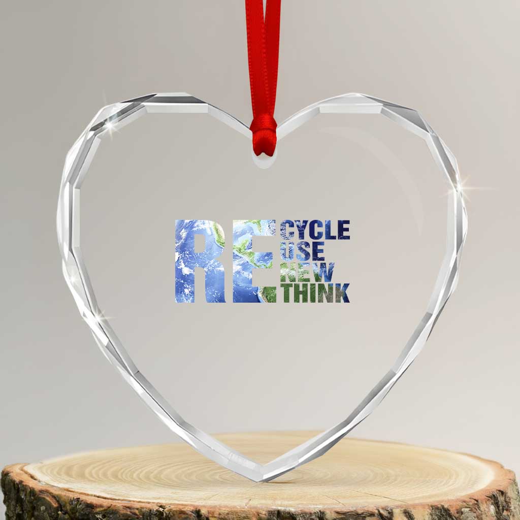 Earth Day Heart Crystal Glass Ornament Recycle Reuse Renew Rethink TS14 Transparent Glass 3'' Heart Print Your Wear
