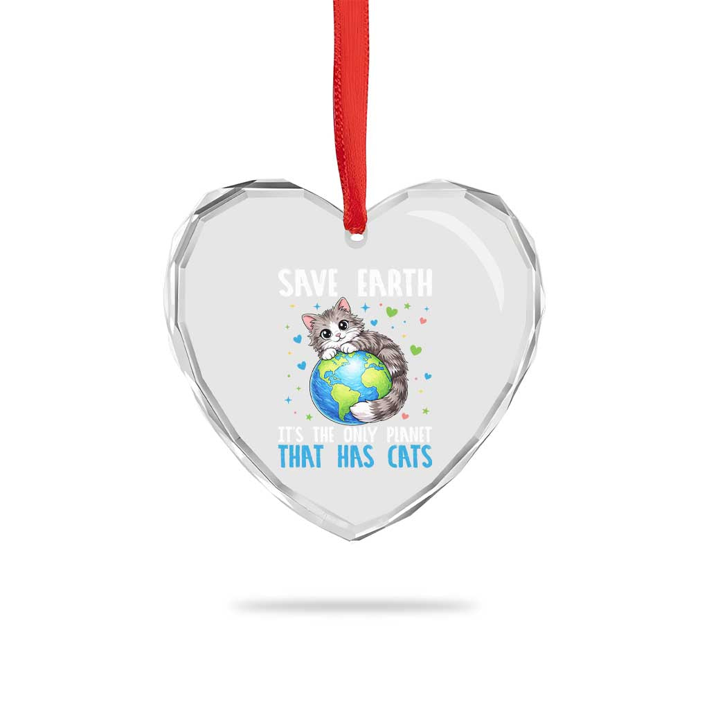 Earth Day Heart Crystal Glass Ornament Save Earth Its The Only Planet With Cats TS12 Print Your Wear