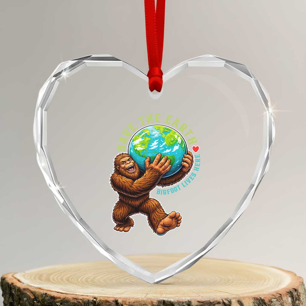Earth Day Heart Crystal Glass Ornament Save The Earth Bigfoot Lives Here TS12 Transparent Glass 3'' Heart Print Your Wear