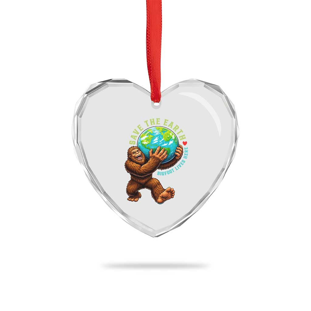 Earth Day Heart Crystal Glass Ornament Save The Earth Bigfoot Lives Here TS12 Print Your Wear