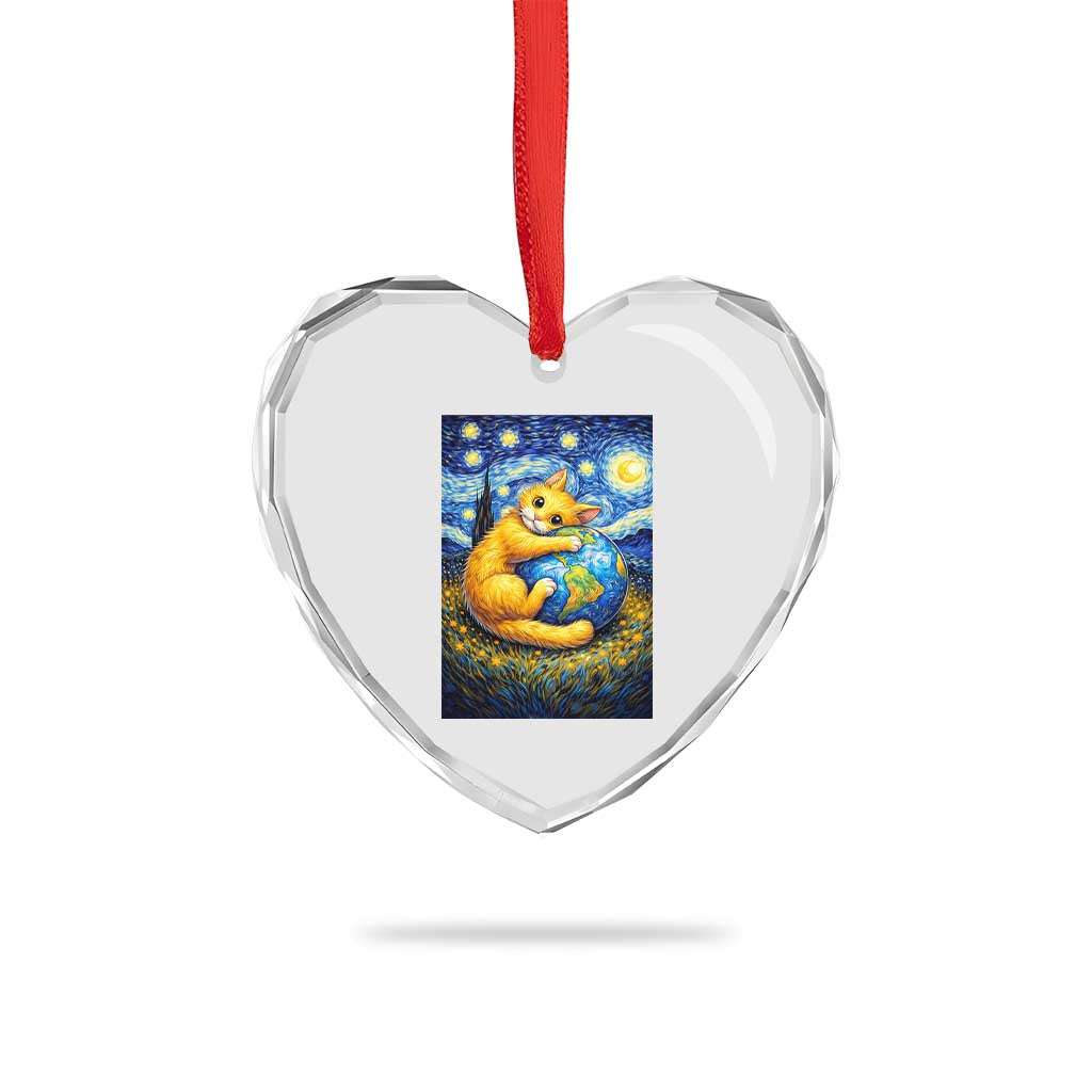 Earth Day Heart Crystal Glass Ornament Starry Night Cat Hugging Earth TS12 Print Your Wear