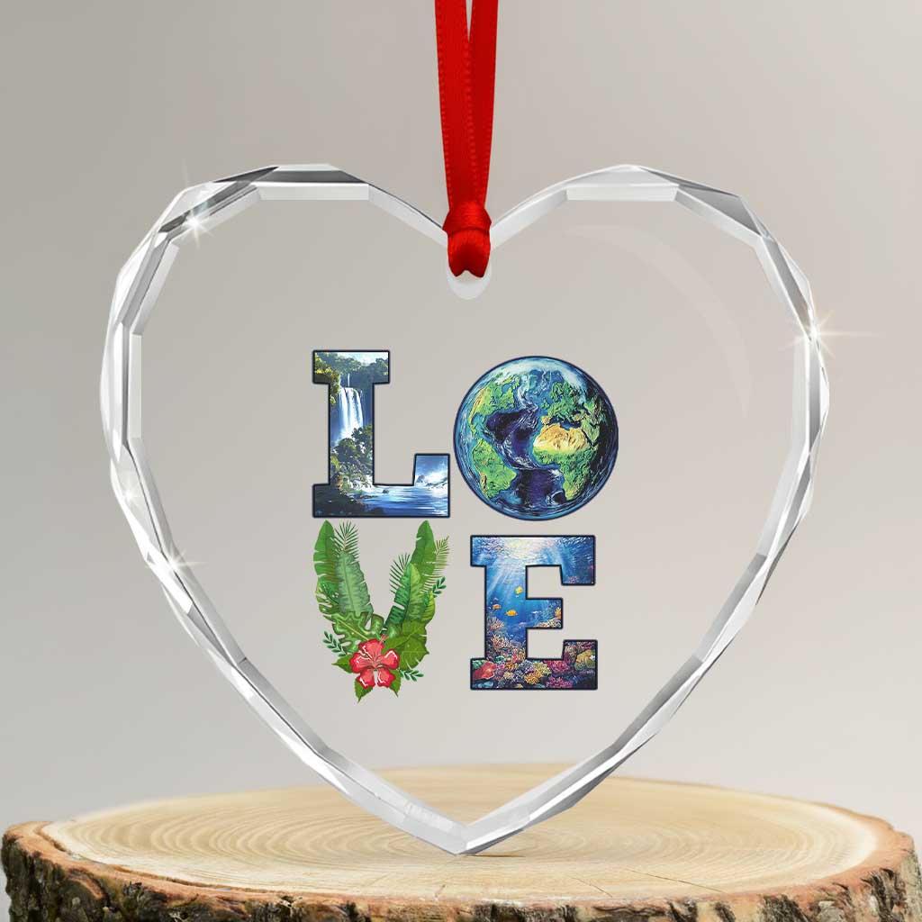 Earth Day LOVE Heart Crystal Glass Ornament Planet Anniversary Everyday TS02 Transparent Glass 3'' Heart Print Your Wear