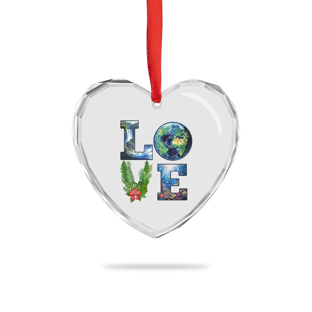 Earth Day LOVE Heart Crystal Glass Ornament Planet Anniversary Everyday TS02 Print Your Wear