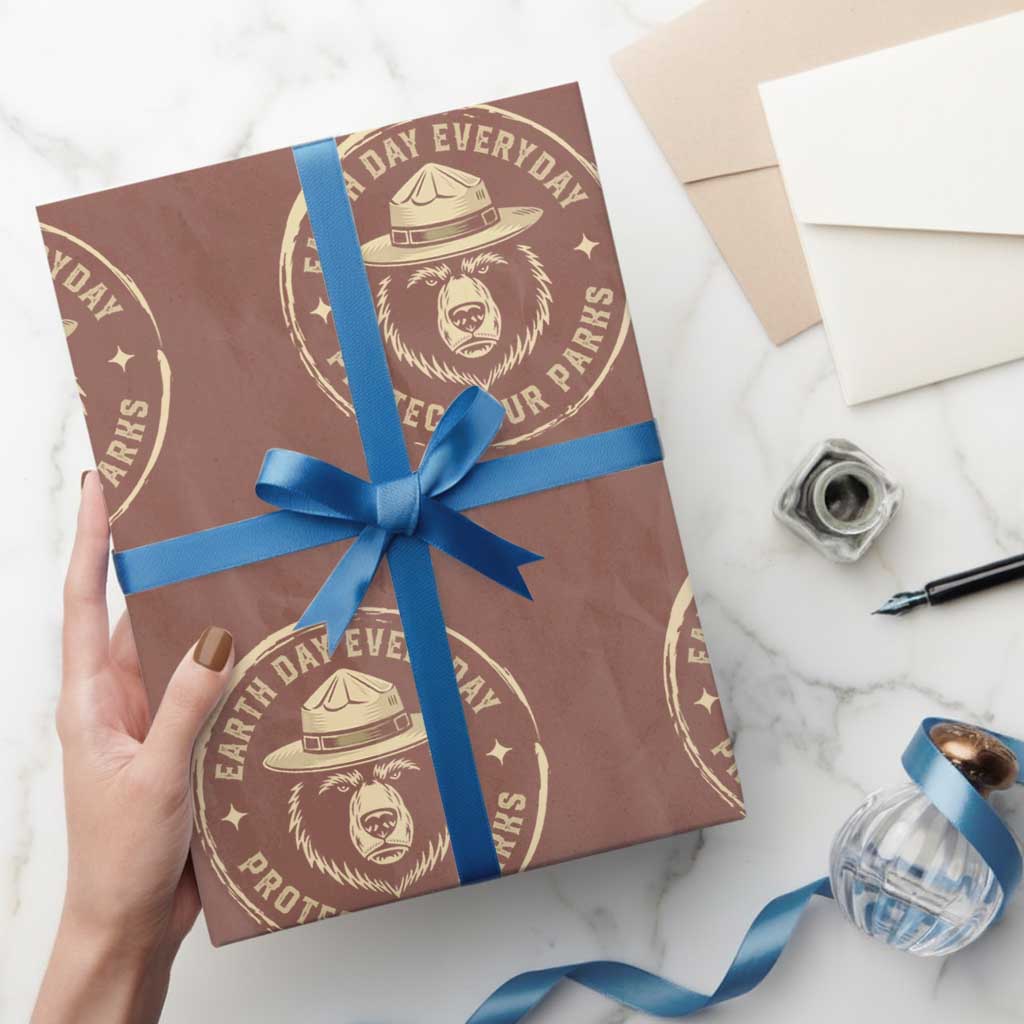 Earth Day Protect Our Parks Wrapping Paper Roll Vintage Retro Bear TS10 Mocha Print Your Wear