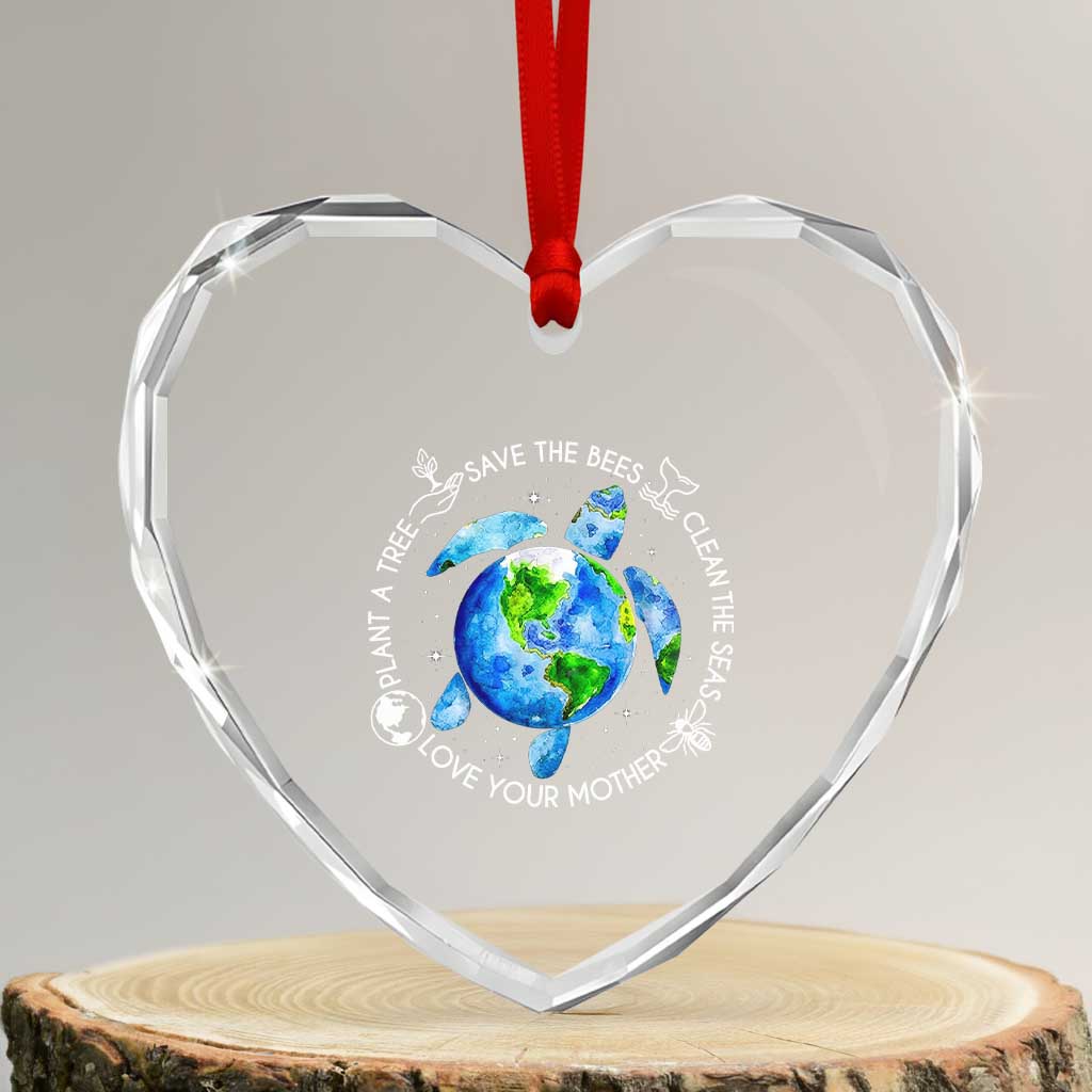 Earth Day Sea Turtle Heart Crystal Glass Ornament Save Bees Plant Trees Clean Seas Environmentalist TS14 Transparent Glass 3'' Heart Print Your Wear