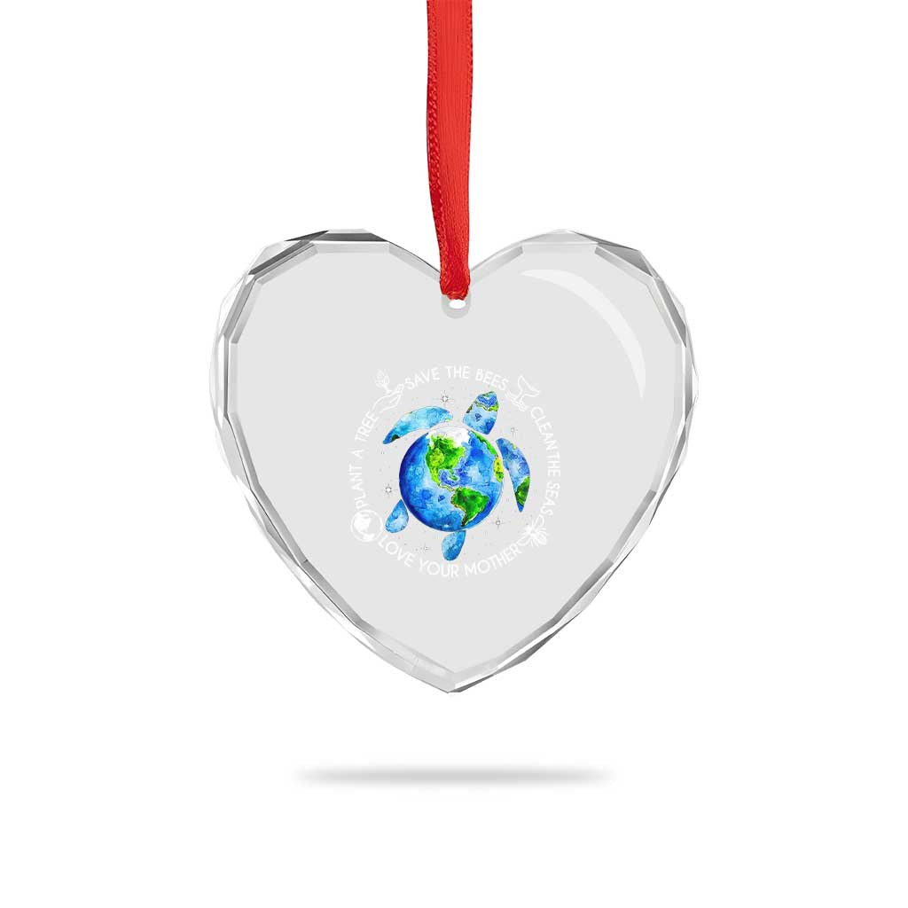 Earth Day Sea Turtle Heart Crystal Glass Ornament Save Bees Plant Trees Clean Seas Environmentalist TS14 Print Your Wear