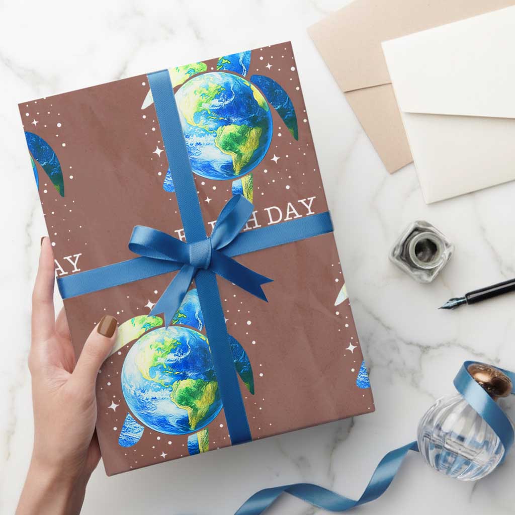 Earth Day Sea Turtle Wrapping Paper Roll Restore Earth Save The Planet TS02 Mocha Print Your Wear