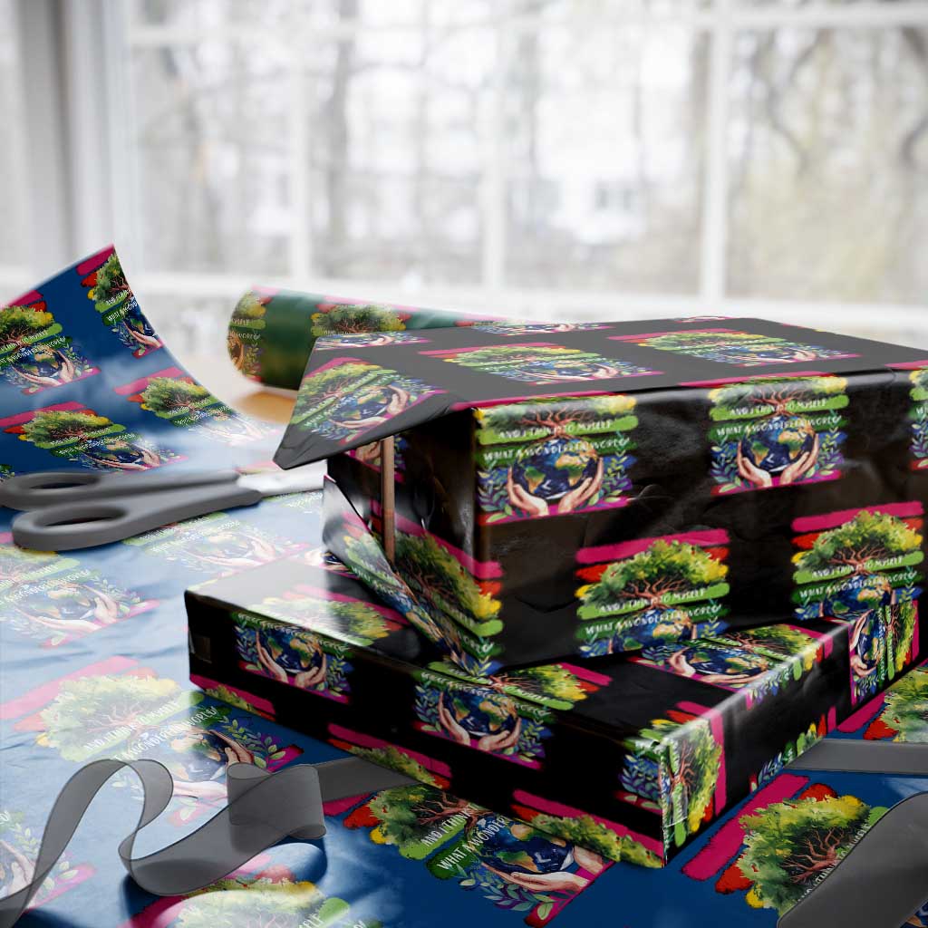 Earth Day Wrapping Paper Roll And I Think To Myself What A Wonderful World Rainbow TS02 Black Print Your Wear