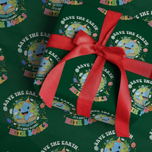 Earth Day Wrapping Paper Roll Save Earth Its Only Planet With Books Reader TS10 Green Print Your Wear
