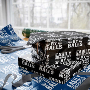 Easily Distracted By Balls Funny Golfer Wrapping Paper Roll Sarcastic Golfing Humor for Golf Dads n Men TS02 Black Print Your Wear