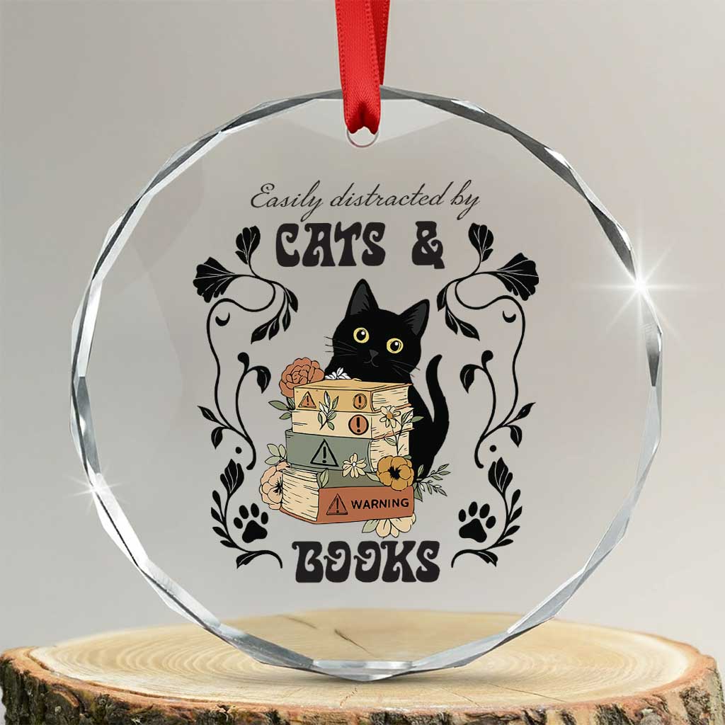Easily Distracted By Cats And Books Crystal Glass Ornament Funny Book Kitty Lover TS12 Transparent Glass 3'' Circle Print Your Wear