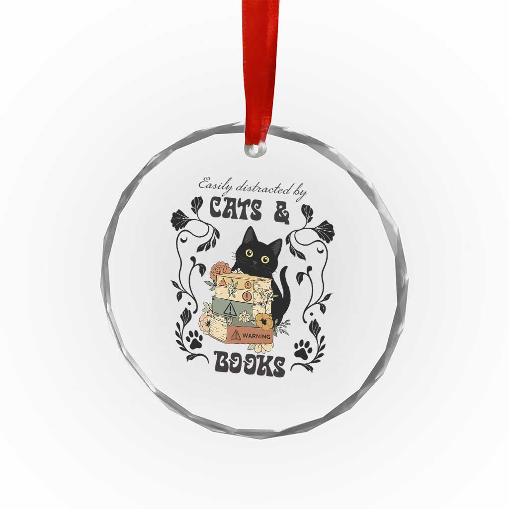 Easily Distracted By Cats And Books Crystal Glass Ornament Funny Book Kitty Lover TS12 Print Your Wear