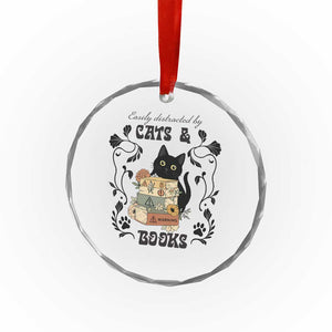 Easily Distracted By Cats And Books Crystal Glass Ornament Funny Book Kitty Lover TS12 Print Your Wear