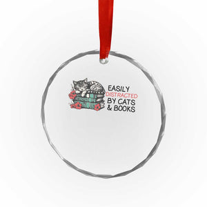Easily Distracted By Cats And Books Crystal Glass Ornament Lazy Kitty Book Lover TS12 Print Your Wear