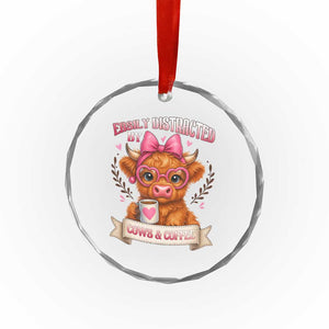 Easily Distracted By Cow And Coffee Crystal Glass Ornament Funny Highland Cow TS12 Print Your Wear
