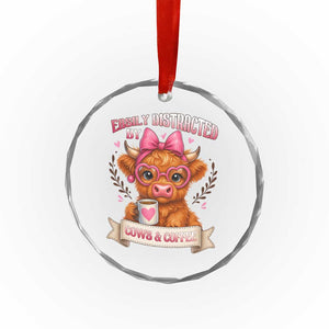 Easily Distracted By Cow And Coffee Crystal Glass Ornament Funny Highland Cow TS12 Print Your Wear