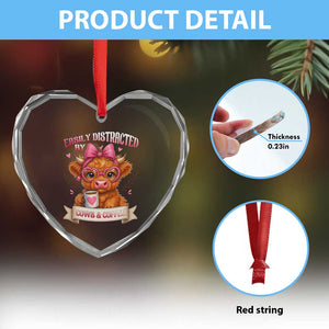 Easily Distracted By Cow And Coffee Heart Crystal Glass Ornament Funny Highland Cow TS12 Print Your Wear