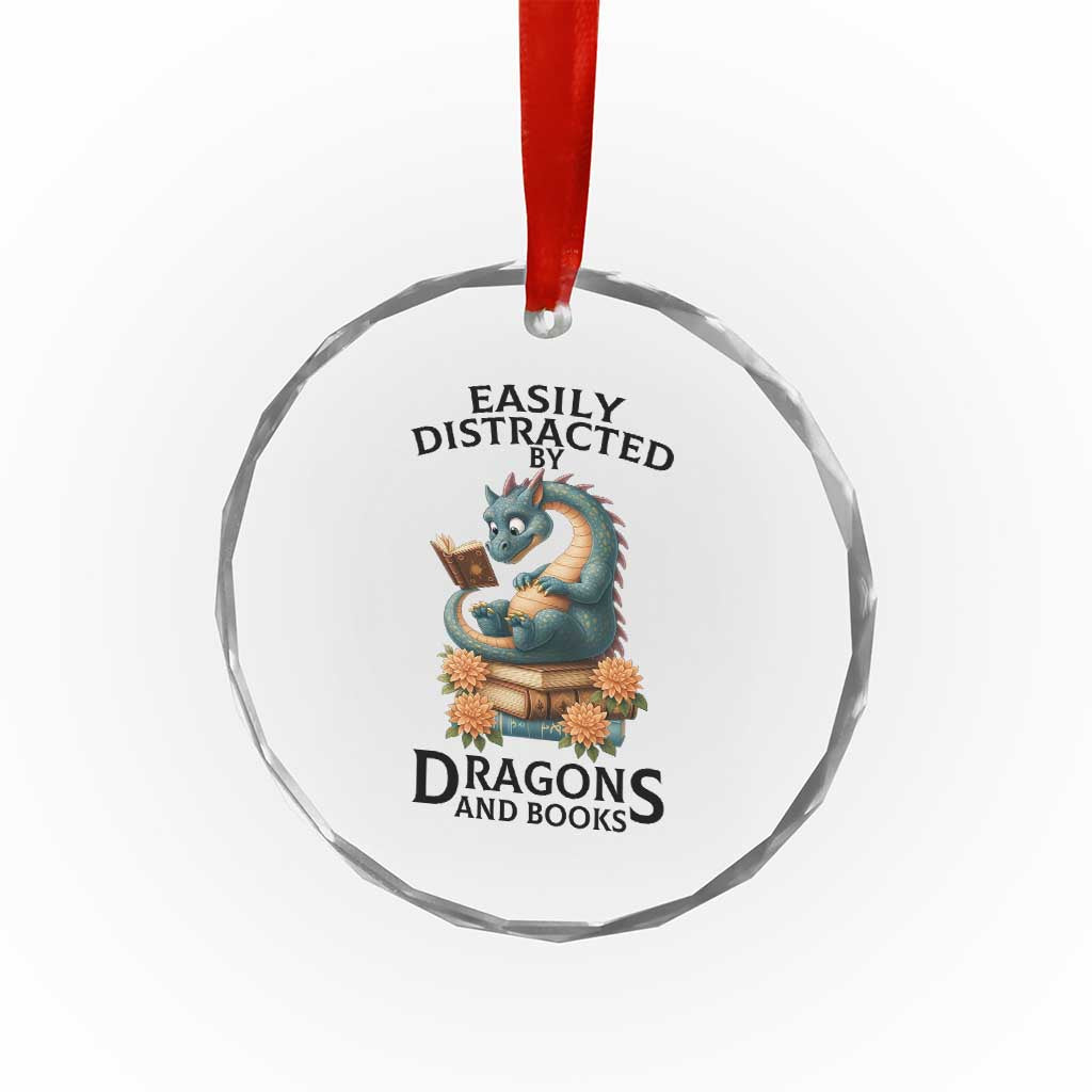 Easily Distracted By Dragon And Books Crystal Glass Ornament Cute Book Lover Gift TS12 Print Your Wear